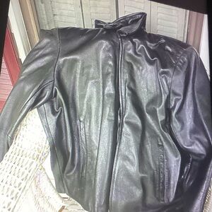 Macy's Black Leather Bomber Jacket